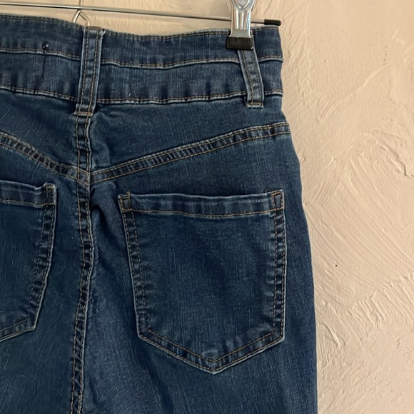 Refuge Denim Double Button Distressed Flare Jeans, Size 3(Juniors), Blue Denim - Picture 3 of 8